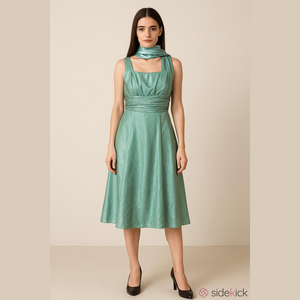 CRYSTEL shiny metallic sleeveless bubble hem dress with matching shawl size 12